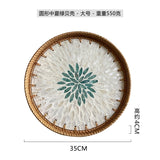 Handwoven Rattan Tray Bread Woven Storage Baskets Fruit Cake Snacks Round Picnic Basket Dinner Serving Trays Kitchen Supplies