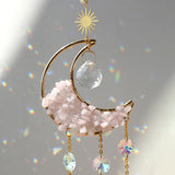 Crystal Moon Amethyst Rainbow Suncatcher Hanging Crystals Stone Sun Catcher Light Catcher Xmas Window Garden Ornaments Outdoor