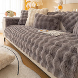 Rabbit Plush Sofa Cover Winter Thickening Warm Plush Cushions Non-Slip Living Room Leather Sofa Backrest Armrests Super Soft