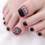 24Pcs False Toes Nails French Square Nude Color Nature Fake Toe Nails Feet Nail Tips Artificial Press On Toenails for Women
