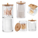 Makeup Organizer Cosmetic Storage Box Bathroom Jar Cotton Swab Cotton Pad Jewelry Organizer Bamboo Cover Round Storage Container