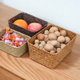 Handmade Woven Storage Box Straw Organizers Basket Rectangle Gadgets Toys Sundries Basket Container Home Bathroom Kitchen Case