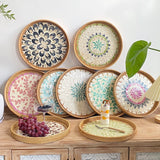 Handwoven Rattan Tray Bread Woven Storage Baskets Fruit Cake Snacks Round Picnic Basket Dinner Serving Trays Kitchen Supplies