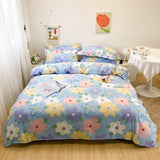 Soft Bedding Set Nordic  Washed Cotton Linen Duvet Cover  Plant Pattern Home Textile Queen King Cover Pillowcase Bed