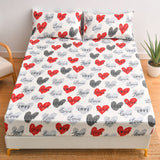 Fitted Bed Sheet with Pillowcase Red Heart Printed White Color drap housse 180x200cm Sheet on Elastic