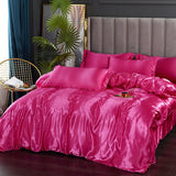 Silk Bedding Set with Duvet Cover Bed Sheet Pillowcase Luxury Satin Bedsheet Solid Color King Queen Full Twin Size