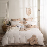 Lovely Bear Embroidery Pure Cotton Bedding Set High-end 60s Long-staple Cotton Duvet Cover Set with Sheet Bed Set 3 Pcs To 7 Pcs