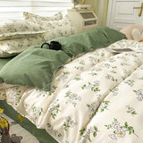 Soft Bedding Set Nordic  Washed Cotton Linen Duvet Cover  Plant Pattern Home Textile Queen King Cover Pillowcase Bed