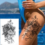 Black Flower Rose Waterproof Temporary Bird Snake Sexy Body Arm Leg Gem Henna Tattoo Fashion Big Fake Sleeve Sticker