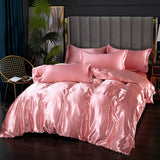 Silk Bedding Set with Duvet Cover Bed Sheet Pillowcase Luxury Satin Bedsheet Solid Color King Queen Full Twin Size