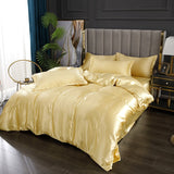 Silk Bedding Set with Duvet Cover Bed Sheet Pillowcase Luxury Satin Bedsheet Solid Color King Queen Full Twin Size