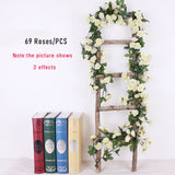 1pcs Artificial Flowers Vine 45pcs / 69pcs Rose DIY Wedding Decoration Fake Flower Home Room Decor Wall Hanging Garland Plants