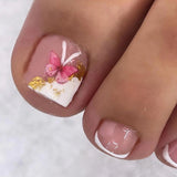24Pcs False Toes Nails French Square Nude Color Nature Fake Toe Nails Feet Nail Tips Artificial Press On Toenails for Women