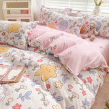 Korean Style Bedding Set Twin Queen Size Cute Cream Cherry Duvet Cover Flat Sheet Pillowcase Polyester Boys Girls Bed Linen