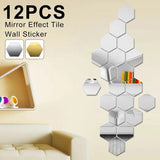 12pcs 3D Mirror Wall Stickers Hexagon Shape Acrylic Removable Wall Sticker Decal DIY Home Decoration Art Mirror Ornaments