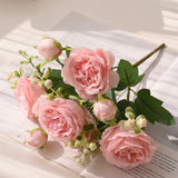 Pink Silk Peony Artificial Flowers Rose Wedding Home DIY Decor High Quality Big Bouquet Foam Accessories Craft White Fake Flower