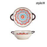 7.5inch Retro Ceramic Salad Bowl With Handle Kitchen Soup Noodle Bowl Microwave Oven Bakware Pan Pasta Fruit Plate Tableware