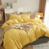 American Style Furball Tasseles Yellow Bedding Set Queen Home Hairball Tassel Bed Cover Sets Soft King Size Duvet Cover No Sheet