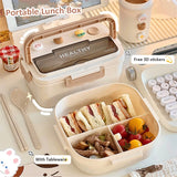 Simple Cute Portable Lunch Box With Compartment For Girls School Kids Plastic Picnic Bento Box Microwave Food Storage Containers