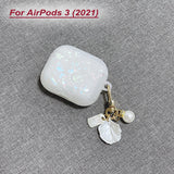 Dreamy White Glossy Shell Pearl Bracelet Keychain Earphone Soft case For Apple Airpods 1 2 Pro 3 Wireless Headset Box Cover