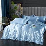 Silk Bedding Set with Duvet Cover Bed Sheet Pillowcase Luxury Satin Bedsheet Solid Color King Queen Full Twin Size