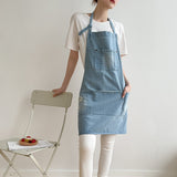 Black Blue Denim Simple Aprons Uniform Unisex Jeans Aprons Men Lady Chef Kitchen Cooking Apron Beauty Nails Cafe Uniform