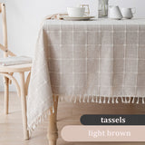 Three-dimensional Jacquard Checkered Tablecloth,Cotton Linen Tassels Dust-Proof Table Cover,For Dinning Party Wedding Decor