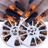 Halloween Nail Sequins 3D Nail Charms Witch Spider Net Black Cat Bat Pumpkin Black Gold Metallic Flakes Nail Art Sequins Decor