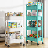 4 3-Tier Plastic Rolling Utility Cart Multi-Functional Storage Trolley for Bedroom Kitchen Movable Storage Organizer with Wheels