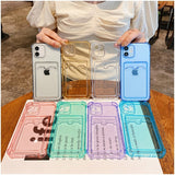 Simple Colored Transparent Tape Card Bag Phone Case For iphone 14 13 12 11 Pro Max X XR XSMAX  TPU Fall Pevention Case Cover