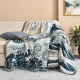 Textile City Japanese Simple Style Wave Home Cloth Sofa Blanket Dust Cover Jumbo Size Double Sofa Cushion Camping Picnic Cloth