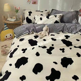 Korean Style Bedding Set Twin Queen Size Cute Cream Cherry Duvet Cover Flat Sheet Pillowcase Polyester Boys Girls Bed Linen