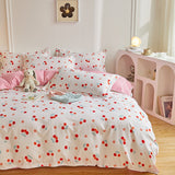 Cotton Home Textile Rose Floral Bedding Set Boy Girl Duvet Cover Flat Sheet Pillowcase Aesthetic Bedcloth Double Queen Bed Linen