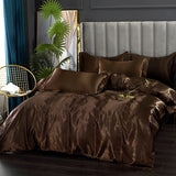 Silk Bedding Set with Duvet Cover Bed Sheet Pillowcase Luxury Satin Bedsheet Solid Color King Queen Full Twin Size