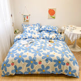 Soft Bedding Set Nordic  Washed Cotton Linen Duvet Cover  Plant Pattern Home Textile Queen King Cover Pillowcase Bed
