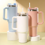 40oz Cute Stainless Steel Thermos Mug Cup with Straw Lid Handle Thermal Flask for Coffee Milk Keep Warm Cool Water Bottle