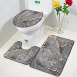 Black Marble Bath Mats Sets Gold Grey Lines Creative Abstract Geometric Art Home Bathroom Decor Rugs Anti-Slip Toilet Lid Cover