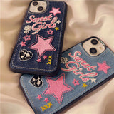 Punk Vintage Denim Rainbow Heart Phone Case Korea INS For iPhone 13 12 11 Pro XS Max X XR Fashion Cow Shockproof Soft Case