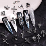 10PCS Gothic Style 3D Alloy Nail Art Charms Skeleton Cross Accessories Parts For Halloween Nail Decoration Design Supplies Tool