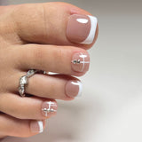 24Pcs False Toes Nails French Square Nude Color Nature Fake Toe Nails Feet Nail Tips Artificial Press On Toenails for Women