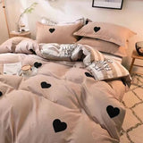 Korean Style Bedding Set Twin Queen Size Cute Cream Cherry Duvet Cover Flat Sheet Pillowcase Polyester Boys Girls Bed Linen