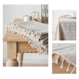 Three-dimensional Jacquard Checkered Tablecloth,Cotton Linen Tassels Dust-Proof Table Cover,For Dinning Party Wedding Decor