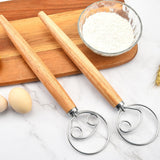 Danish Dough Whisk Stainless Steel Dutch Style Bread Dough Hand Mixer Wooden Handle Kitchen Baking Tools Pastry Blender