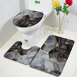 Black Marble Bath Mats Sets Gold Grey Lines Creative Abstract Geometric Art Home Bathroom Decor Rugs Anti-Slip Toilet Lid Cover