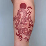 Waterproof Temporary Tattoo Sticker Red Dragon Pattern Men's and Women's Arm Body Art Fake Tattoo