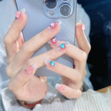 24Pcs Almond Press on Nails Y2K Star Diamond Designs for Cool Girls Nude Color Fake Nails for Women Fukk Cover False Nail Tips