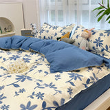 Ins Style Duvet Cover Flat Sheet Pillowcases Cute Cartoon Floral Bed Linen Twin Full Queen Size Kids Home Bedding Set