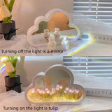 DIY Cloud Tulip LED Night Light Girl Bedroom Ornaments Creative Photo Frame Mirror Table Lamps Bedside Handmade Birthday Gifts