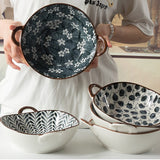 780ml Japanese Soup Bowl With Handle Ceramic Salad Bowl Kitchen Tableware Pasta Dish Bowl Microwave Oven Bakware Pan