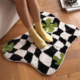 Plaid Irregular Kitchen Rugs Soft Fluffy Tufting  Carpet Rugs Non-Slip Abosrbent Bathroom Floor Mat Bedroom  Toilet Door Carpet